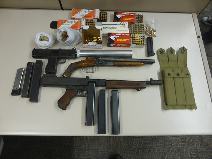 A photo of some of the weapons seized in raids in Toronto and Brampton on Tuesday.