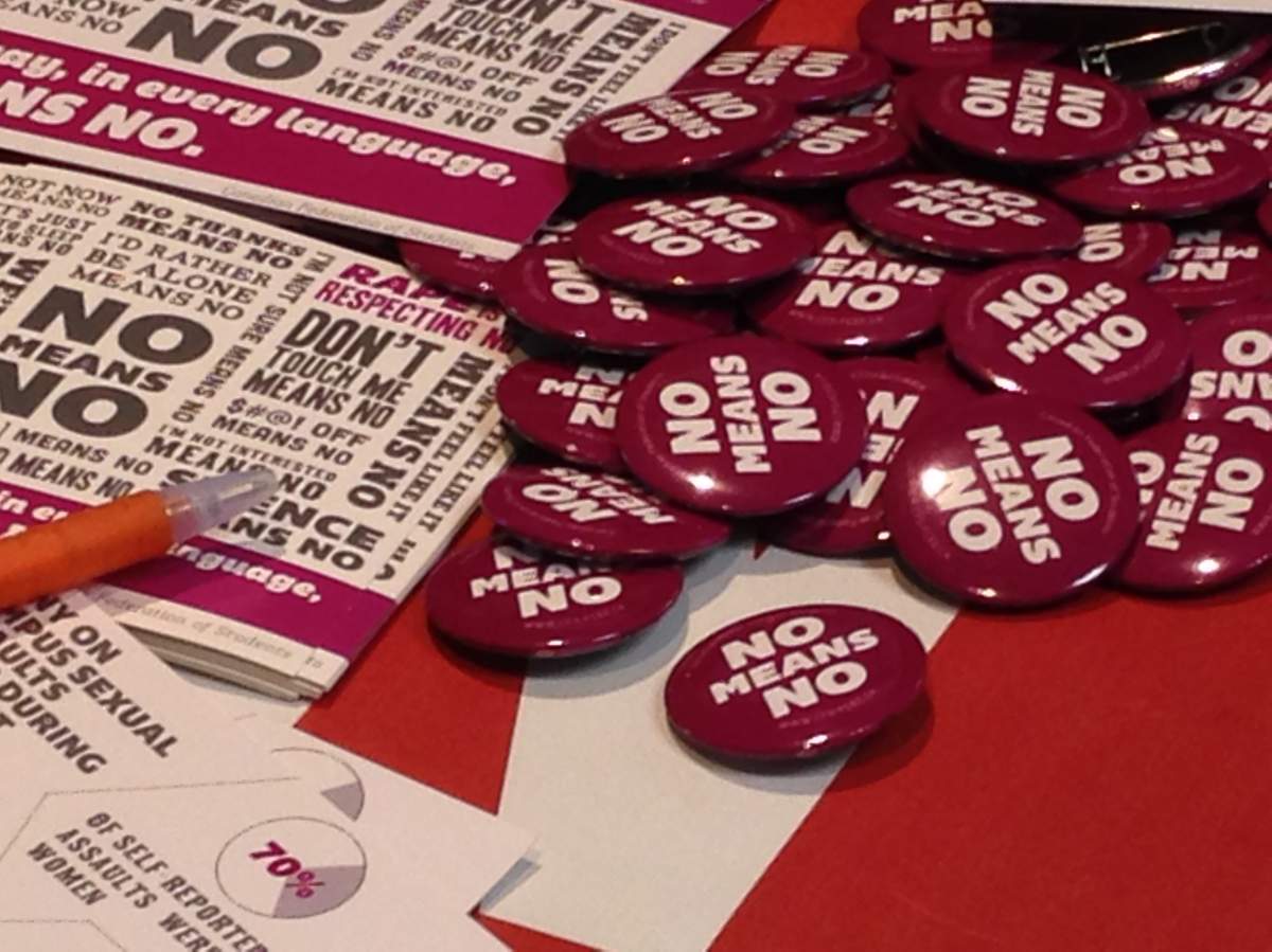 Buttons and stickers being circulated by the Canadian Federation of Students.