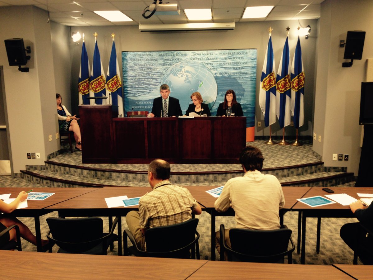 Premier Stephen Mcneil and Immigration Minister Lena Diab at a press conference today.