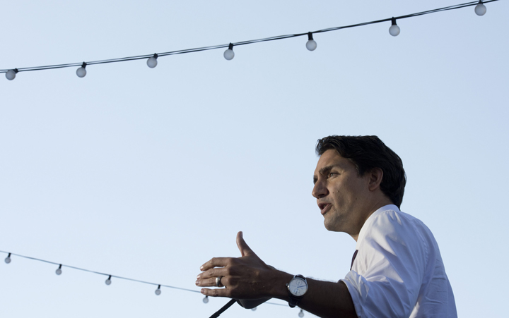 Liberal Leader Justin Trudeau speaks during a campaign stop in Montreal, Tuesday, September 22, 2015. 