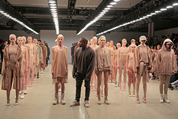 Kanye West poses during the finale of Yeezy Season 2 during New York Fashion Week at Skylight Modern on September 16, 2015 in New York City.