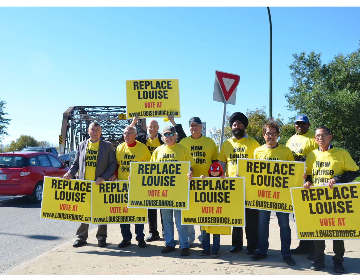 A group gathered at the Louise Bridge on Saturday to demand the City of Winnipeg prioritize the replacement of the aging structure.