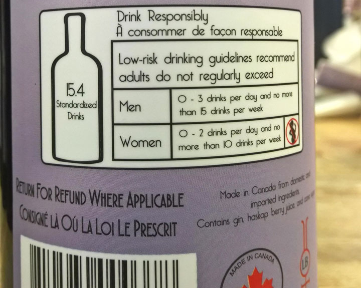 Saskatoon micro distillery takes progressive approach to standard drink labelling on new product.