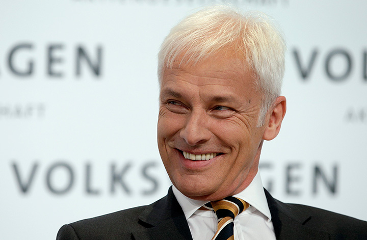 In this March 12, 2015 file picture Porsche CEO and member of the board of Volkswagen, Matthias Mueller, attends the company's annual press conference in Berlin, Germany. 