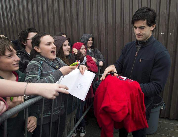 Montreal Canadiens winger Max Pacioretty signs autographs after the team's practice, Tuesday, April 21, 2015 in Saint Jovite, Que.