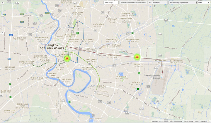 A map displaying the location of the two reports made to the American Meteor Society.