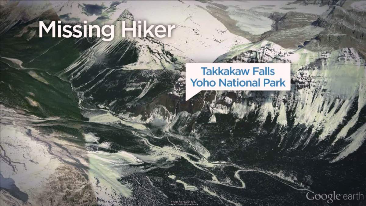 A map showing the area where a Calgary hiker went missing on Sunday, September 13, 2015. 