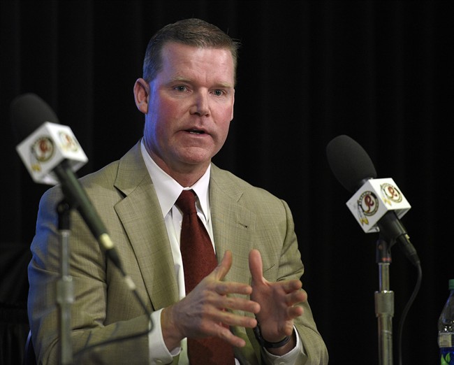 FILE - In this Jan. 9, 2015, file photo, Washington Redskins general manager Scot McCloughan speaks during a news conference with the NFL football team, in Ashburn, Va.