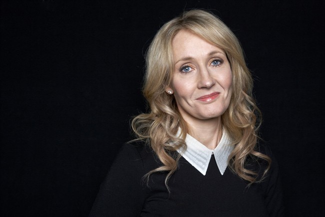 FILE - This Oct. 16, 2012 file photo shows “Harry Potter” novels author J.K. Rowling at an appearance at The David H. Koch Theater in New York. 