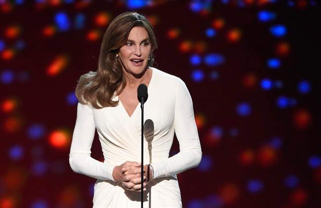FILE - In this July 15, 2015 file photo, Caitlyn Jenner accepts the Arthur Ashe award for courage at the ESPY Awards at the Microsoft Theater, in Los Angeles. 