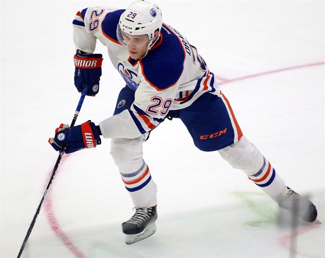 Edmonton Oilers' Leon Draisaitl during action at the NHL Young Stars tournament in Penticton, B.C., on Sept. 12, 2015.