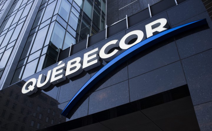 The Quebecor logo is photographed on Quebecor's head office in Montreal, Que., on February 10, 2013.