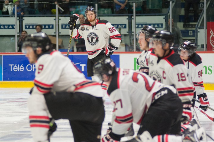 The Quebec Remparts after losing game 7 of the QMJHL finals, Drummondville, Que., May 18, 2015.