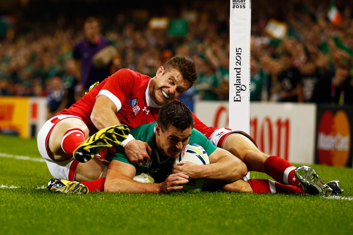 Jonathan Sexton of Ireland scores the third try for his team during the 2015 Rugby World Cup Pool D match between Ireland and Canada at the Millennium Stadium on September 19, 2015 in Cardiff, United Kingdom. 