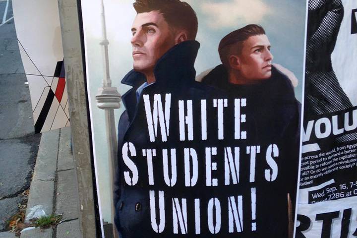 A photo of one of the "White Students Union" posters on Ryerson University campus.