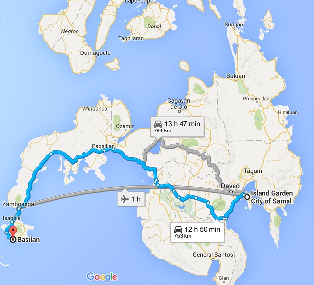 Map of Mindanao showing the locations of Samal Island and Basilan.