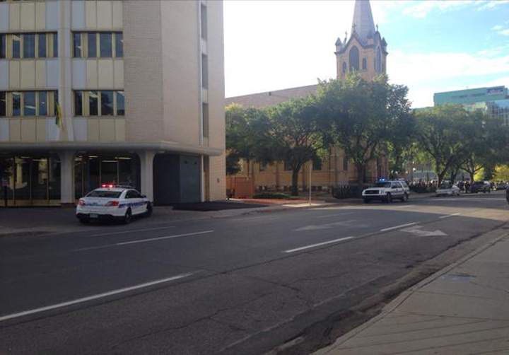 The SaskPower building in downtown Regina was evacuated just before 8 a.m. Thursday morning for a possible security risk.