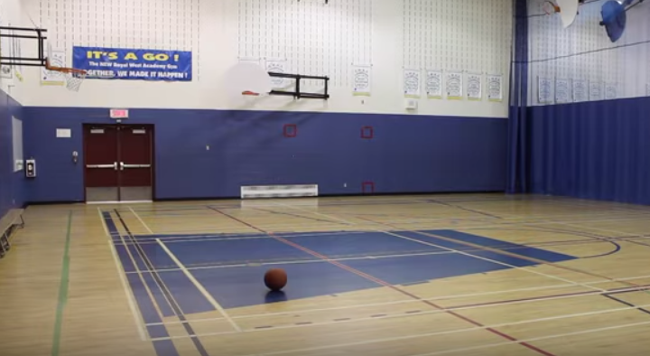 An empty basketball court is shown in a video asking the Quebec government to reconsider its budget cuts in education, Monday, September 7, 2015.