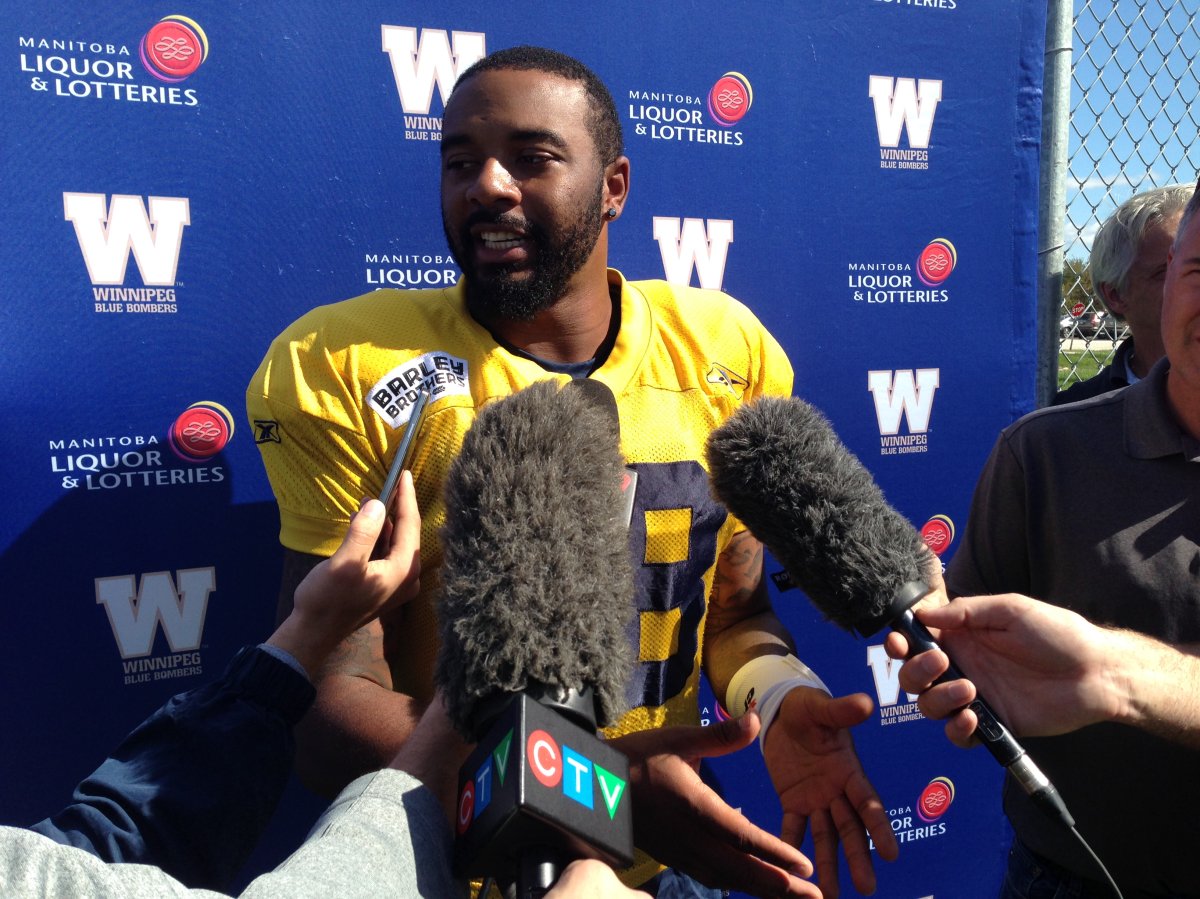 Blue Bombers quarterback Tajh Boyd speaks with the media after his trade from the Hamilton Tiger-Cats.