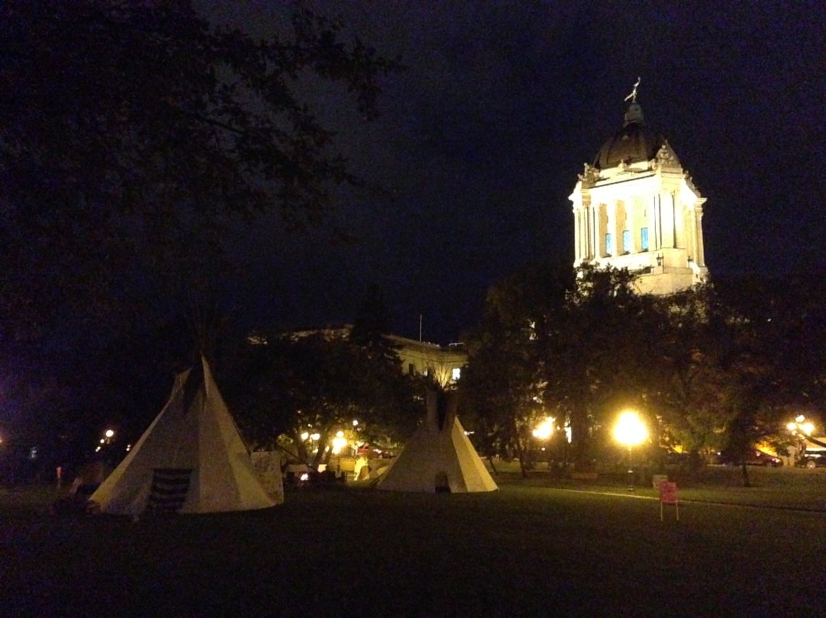 Teepees have been set up in front of the Manitoba legislative building -- as part of a protest against the province's child welfare system. 