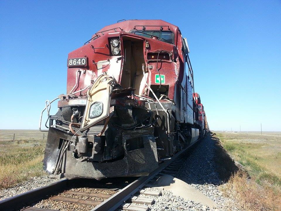 A train and semi-trailer collide in southern Alberta.