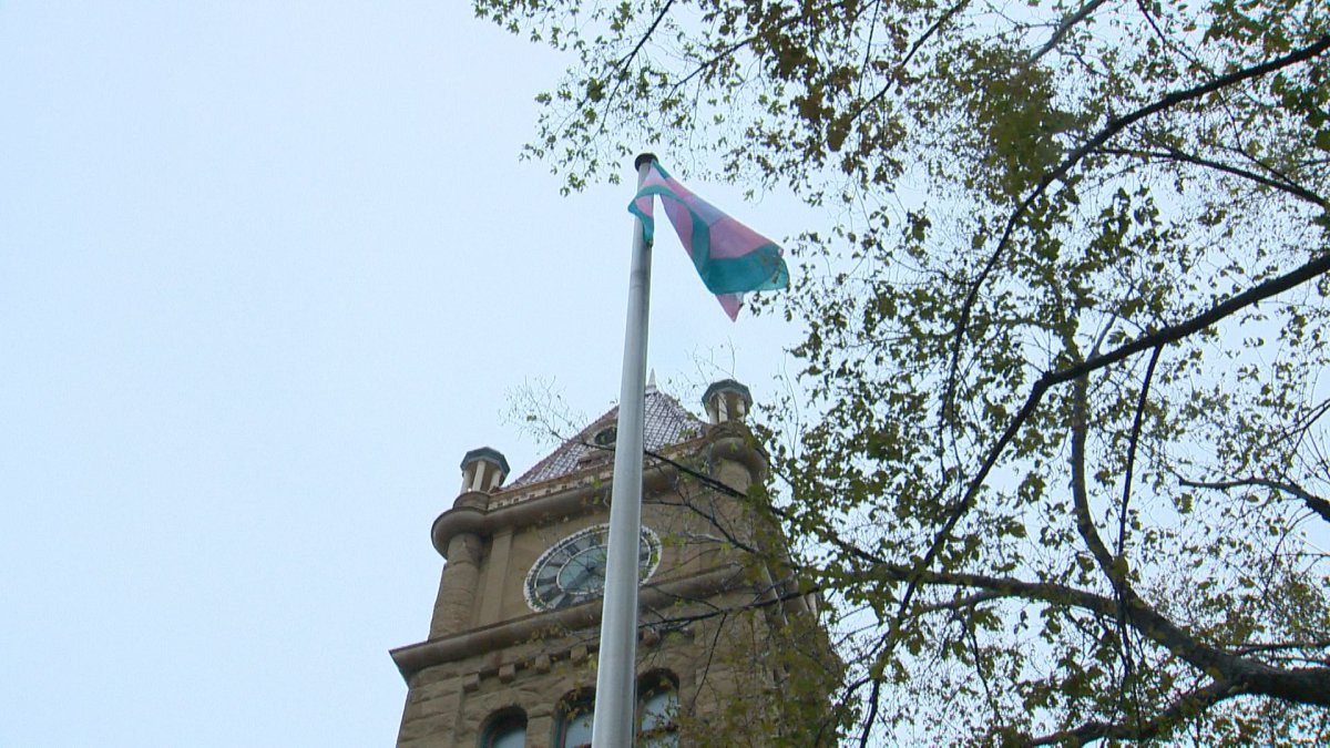 Transgender flag raised at Calgary city hall.