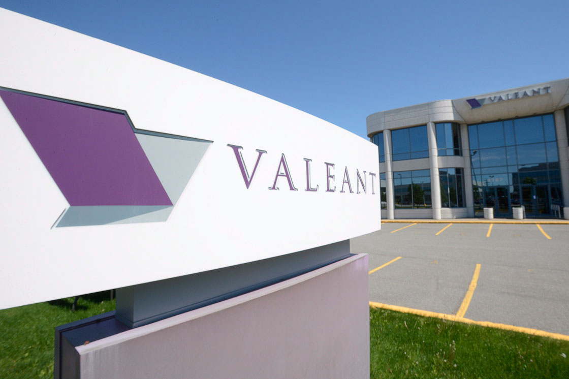 The head office and logo of Valeant Pharmaceutical are pictured in Montreal.