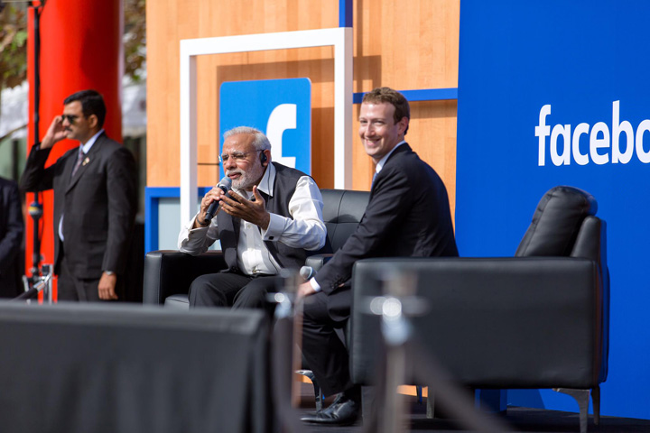  Indian Prime Minister Narendra Modi answers questions during a Facebook Town Hall meeting.