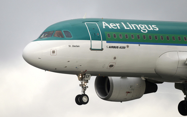 Aer Lingus Airbus A320 plane lands at Dublin airport, Ireland, Tuesday, Jan. 27, 2015.