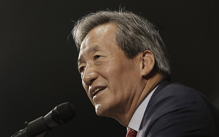 South Korean FIFA presidential candidate Chung Mong-joon speaks during a news conference in Seoul, South Korea, Thursday, Sept. 3, 2015. 