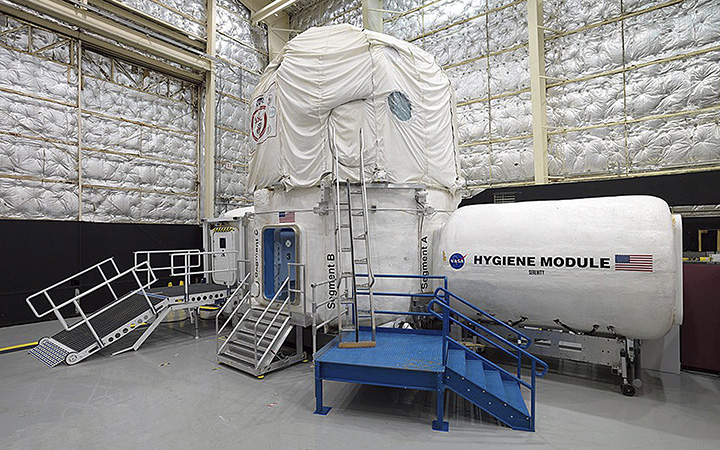 A photo released by NASA shows the three-story Human Exploration Research Analog habitat at the Johnson Space Center in Houston. The space agency, which is contemplating a future journey to Mars, is working with a military laboratory to measure how teams handle stress during month-long simulations of space flight.