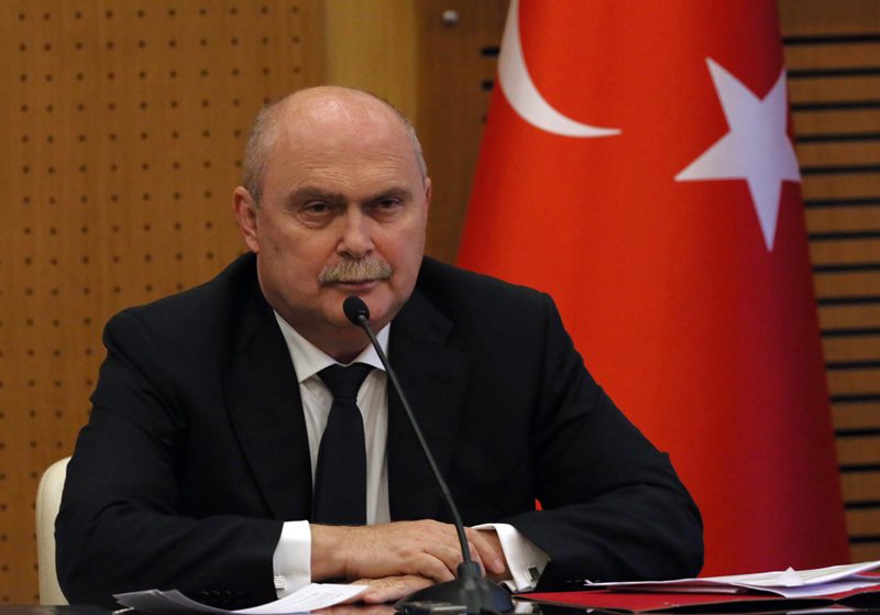 Turkish foreign minister Feridun Sinirlioglu attends a press conference in Ankara, Turkey, Friday, Oct. 16, 2015. 