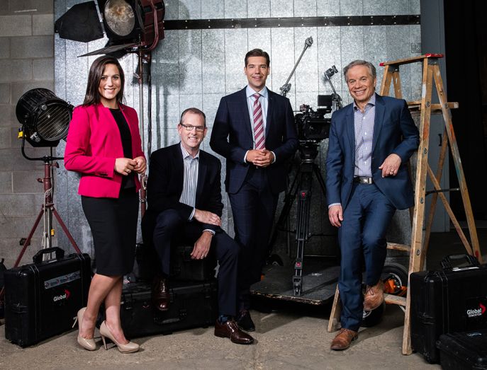 The Global Edmonton weather team: Margeaux Morin, Kevin O'Connell, Jesse Beyer, and Mike Sobel.