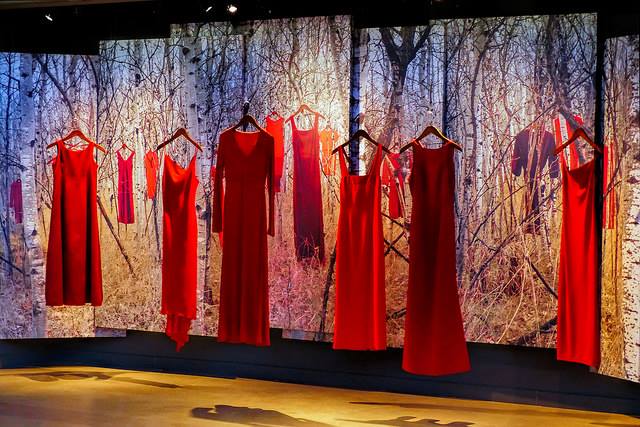 The red dress display at the CMHR in honour of MMIW.