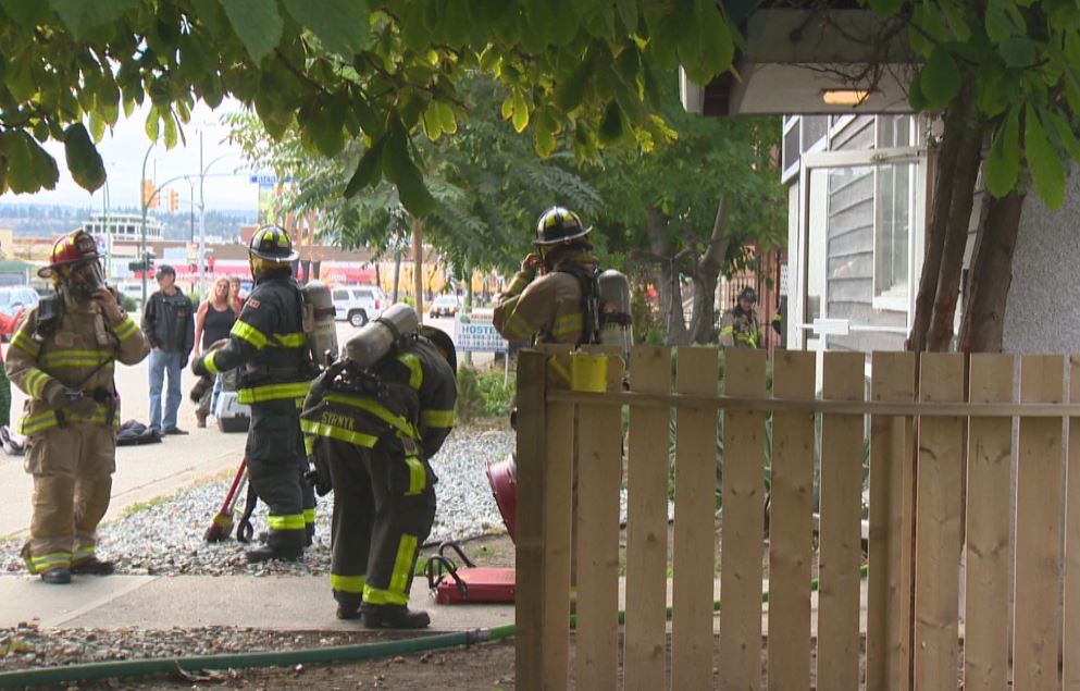 The Kelowna Fire Department responded to a kitchen fire in a unit of an apartment building on Bernard Avenue on Sunday evening.