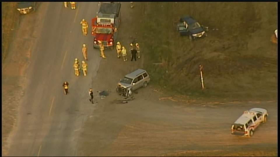 Global’s SkyView 1 captures emergency crews on scene of the crash near Garven Road Thursday morning.