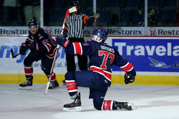 Adam Brooks celebrates his OT winner against Vancouver on September 9th.