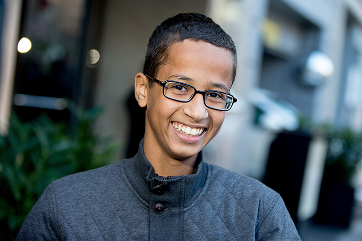 Ahmed Mohamed, the 14-year-old who was arrested at MacArthur High School in Irving, Texas, after a homemade clock he brought to school was mistaken for a bomb, speaks during an interview with the Associated Press, in Washington on Monday, Oct. 19, 2015. 
