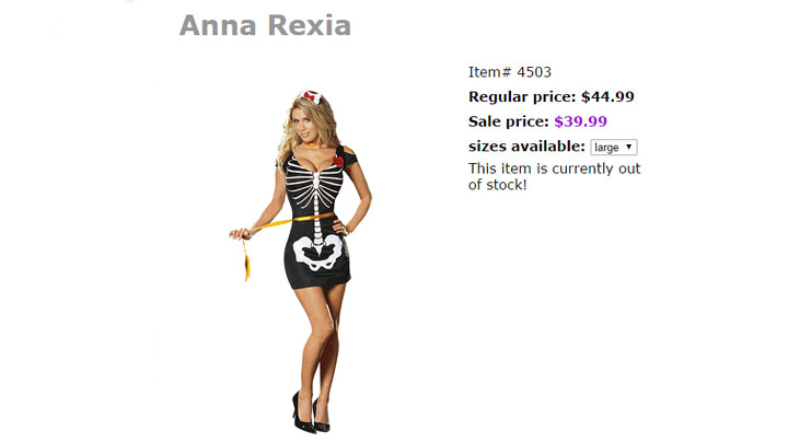 Does this costume go too far? A costume personifying anorexia, named 'Anna Rexia' has been going viral thanks to a blog post.