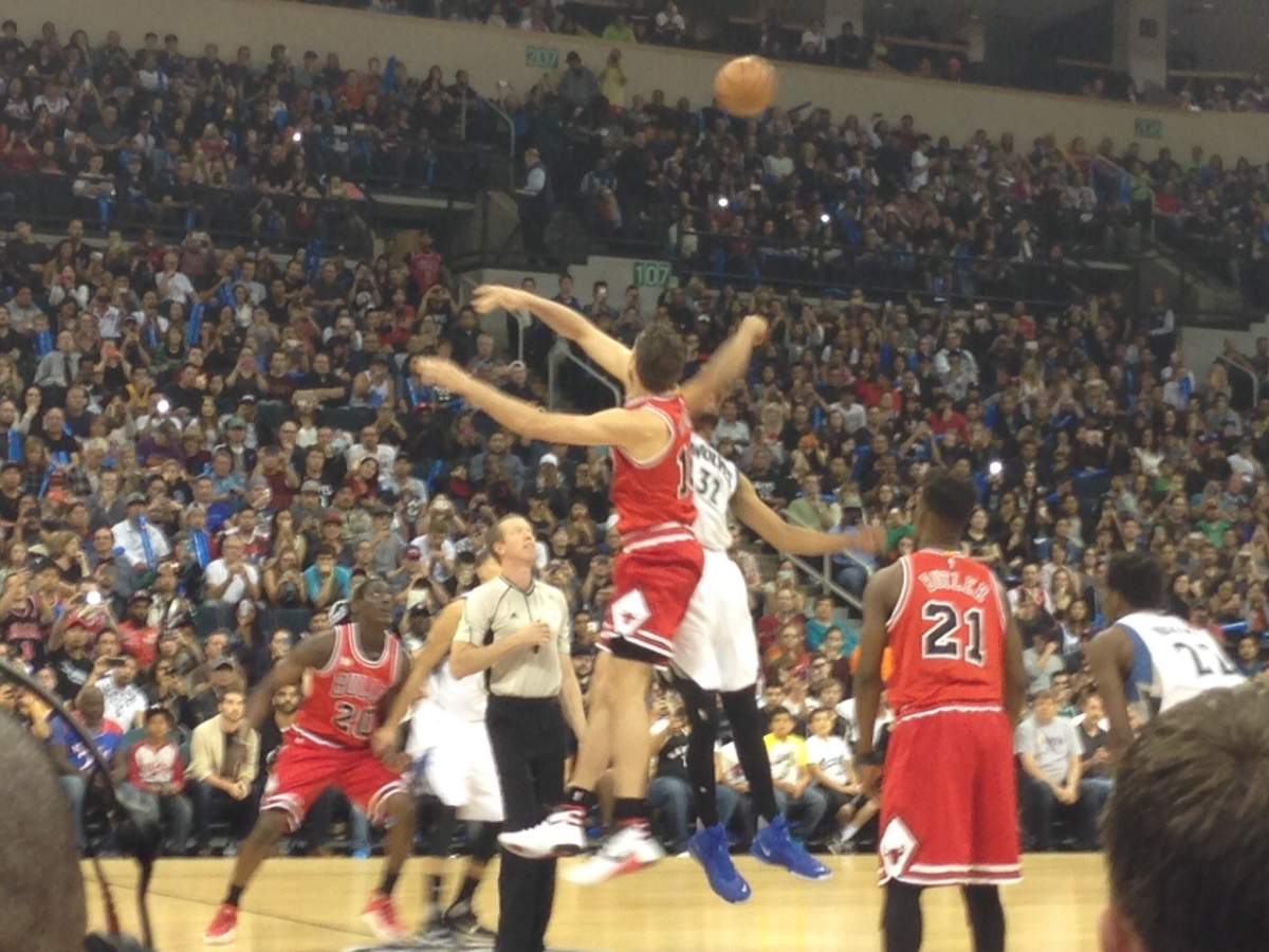 Tipoff for Bulls vs Timberwolves. October 10, 2015.