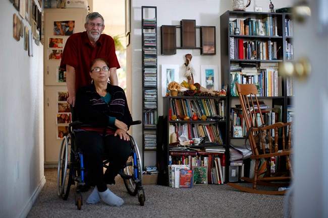 John Collins, a British veteran who served in Northern Ireland, is pictured with his wife Anne at home in Victoria, B.C., Thursday October 1, 2015. John is facing a bureaucratic battle to stay in Canada with his wife, and has looked at all of his legal options to remain.
