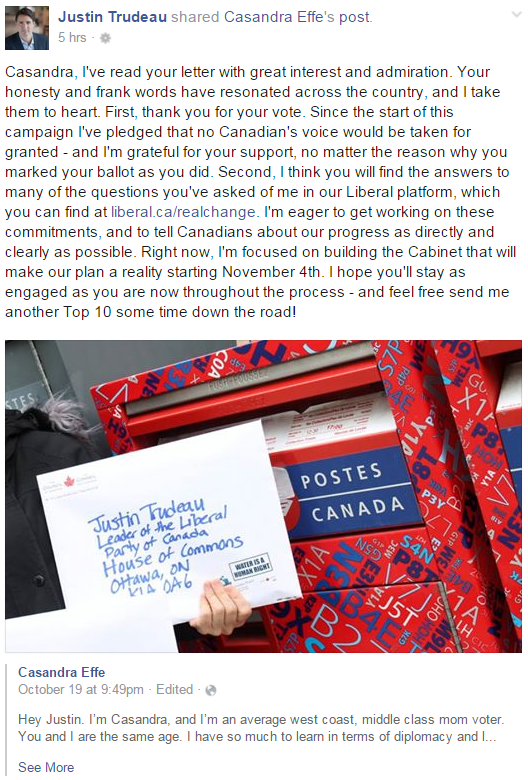 Justin Trudeau responds on Facebook to B.C. woman’s letter - image
