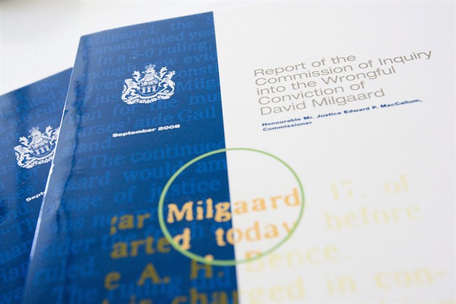 A copy of the Report of the Commission of Inquiry into the Wrongful Conviction of David Milgaard, released in Saskatoon, Sask., on Sept. 26, 2008. THE CANADIAN PRESS/Geoff Howe