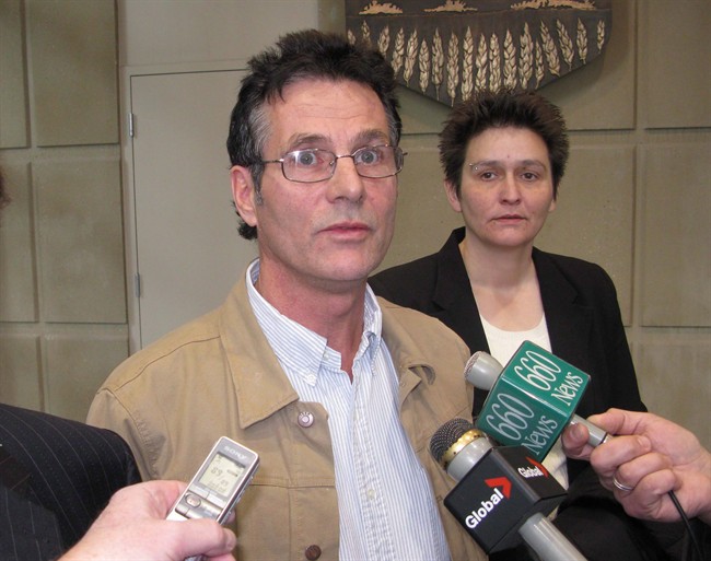 David Milgaard speaks briefly with reporters at the Calgary Courts Centre on Nov. 14, 2011. THE CANADIAN PRESS/Bill Graveland