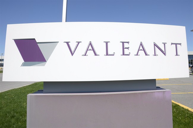 The sign of Valeant Pharma is pictured at its head office in Montreal on May 27, 2013.
