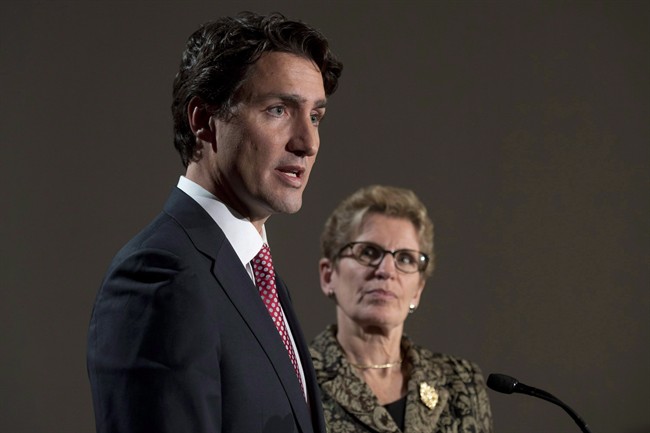 Liberal Leader Justin Trudeau and Ontario Premier Kathleen Wynne take part in a joint news conference in Ottawa, Thursday, January 29, 2015.