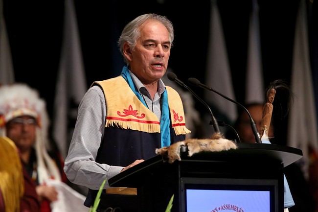 In this December 10, 2014 file photo, Ghislain Picard speaks at the Assembly of First Nations Election in Winnipeg.