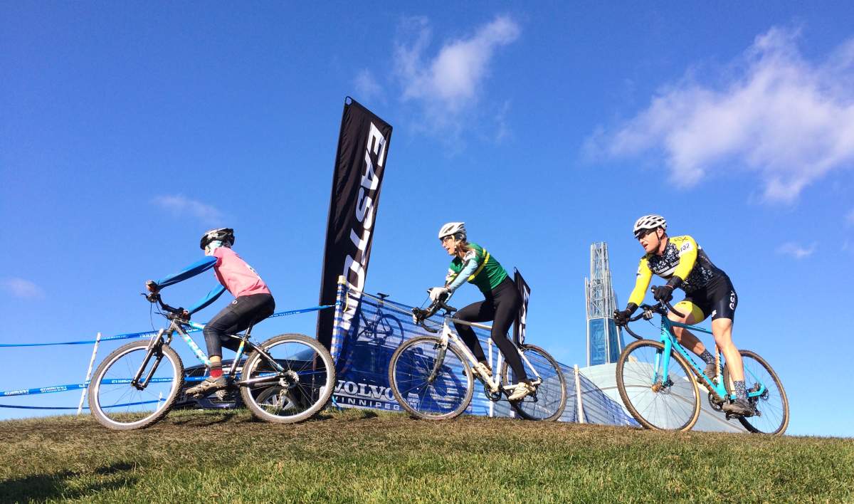 Racers compete in a cyclocross event at The Forks. October 25, 2015.