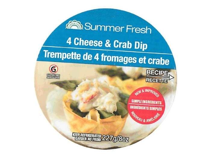 The Canadian Food Inspection Agency says Summer Fresh Salads Inc. of Woodbridge, Ont., is recalling Summer Fresh brand 4 Cheese and Crab Dip.