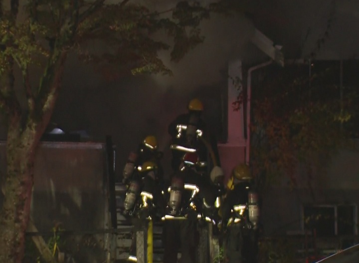 Crews battled a blaze in East Vancouver.
